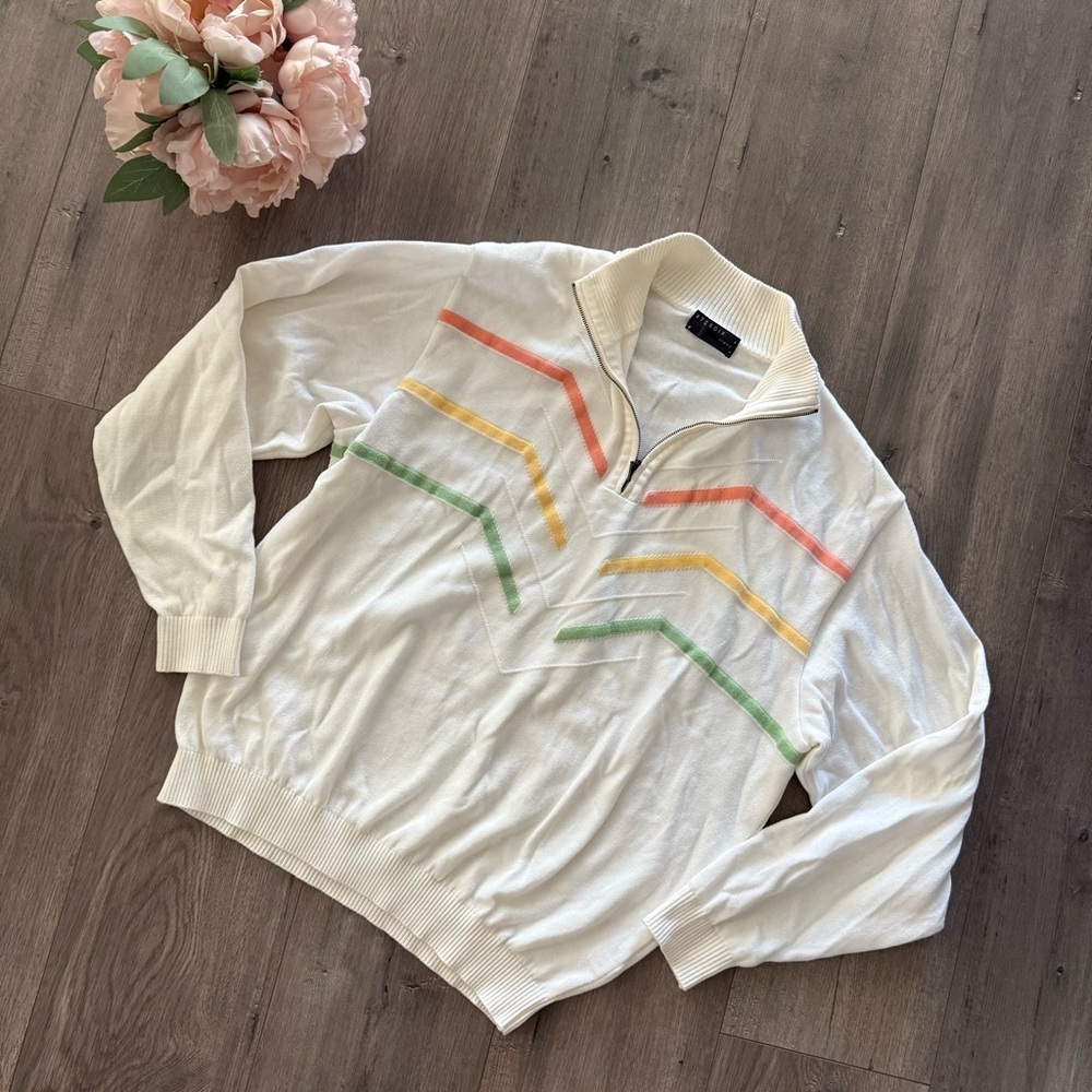 New Vintage St. Croix White Pastel Quarter Zip‎ Pullover Sweater
